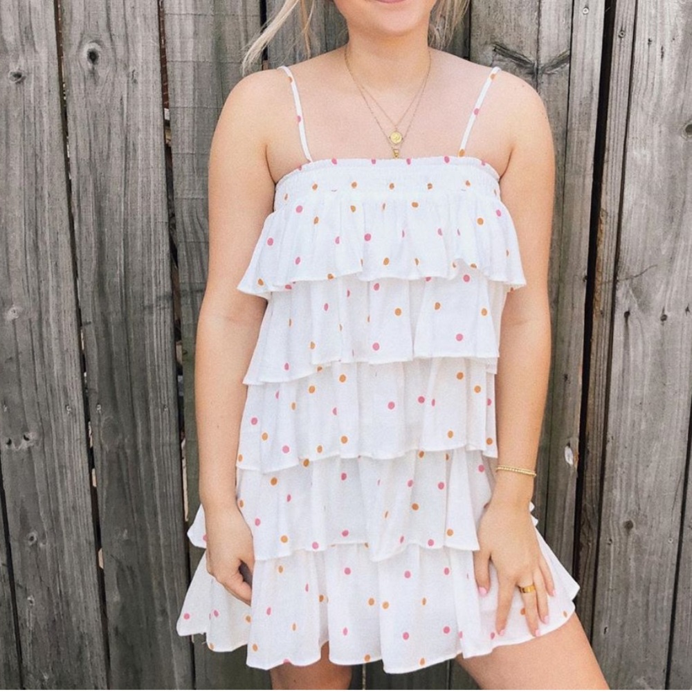 olivaceous polka dot tiered dress